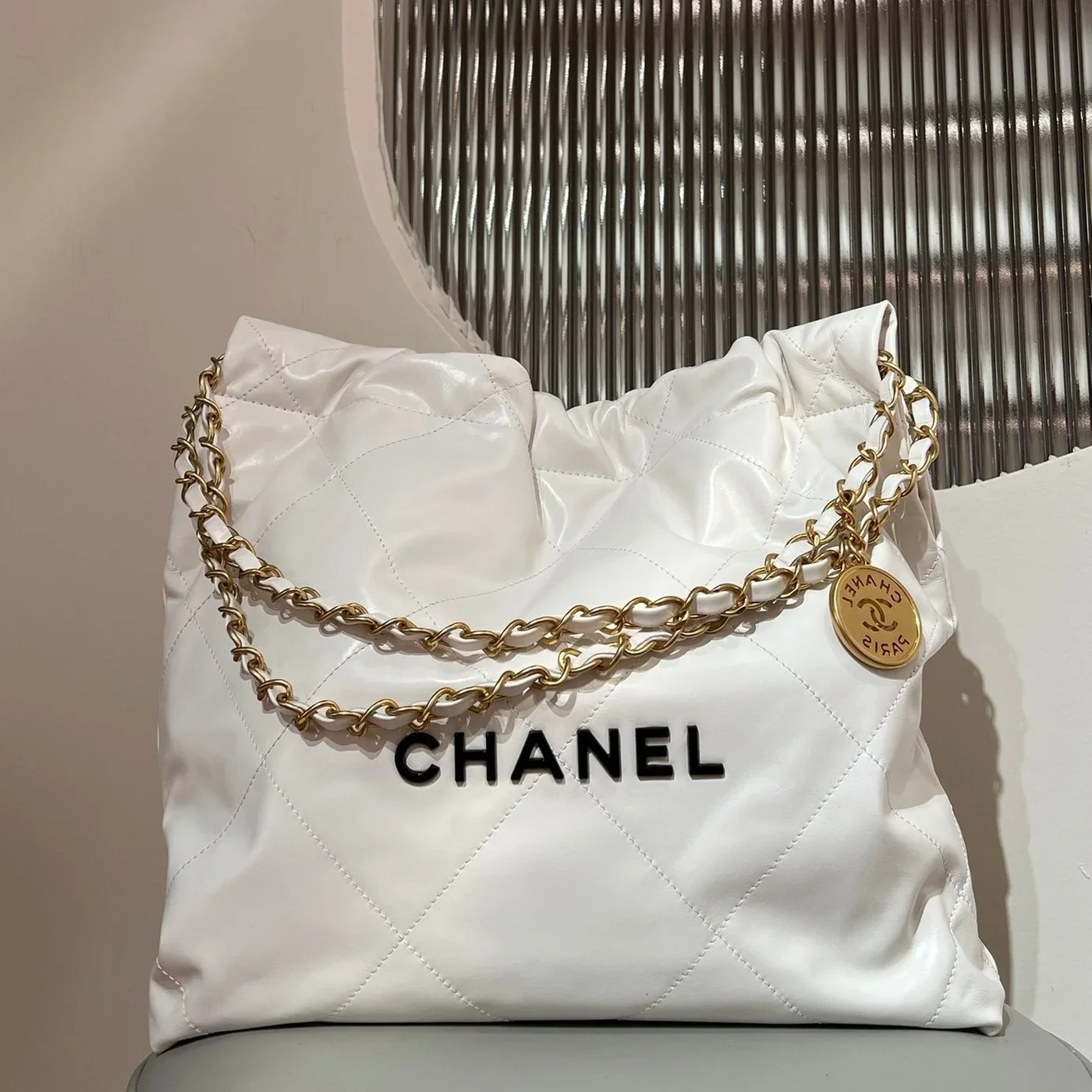Chanel 22 Bag Small White Lambskin Leather product view 1