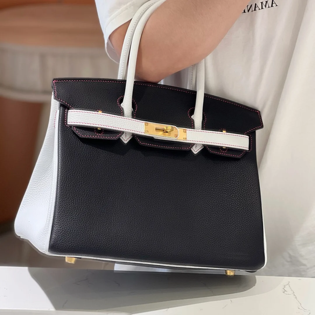 Hermès Birkin 30 Black/White Togo leather Gold Hardware Bag product view 1