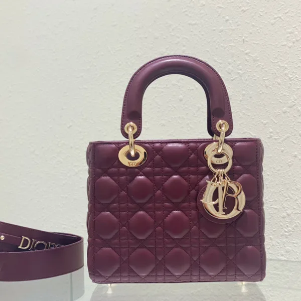 Dior Lady Abc High-end Women’s Handbag, Dark Red, Soft Leather 20 cm product photo