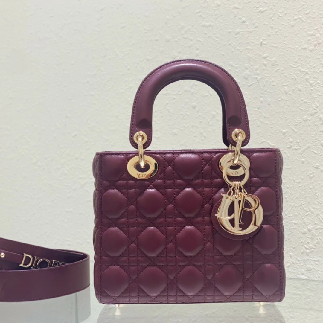 Dior Lady Abc Women’s Handbag, Dark Red, Soft Leather 20 cm product view 1