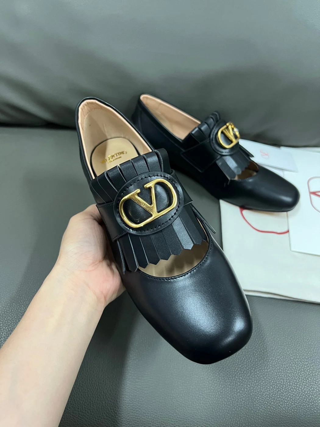 Valentino Women Black Fringe Loafers with Block Heel product view 5