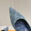 Louis Vuitton Women Blue Denim Leather Trim Slingback Heels product view 2