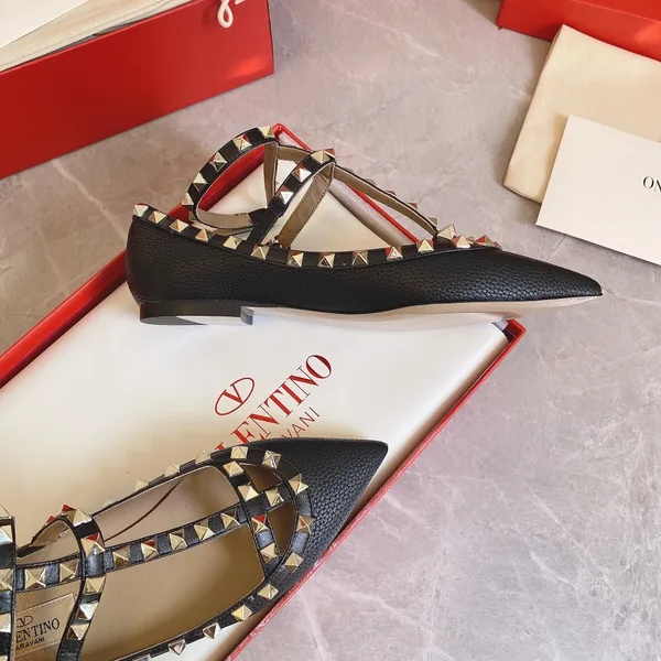 Valentino Women Black Studded T-Strap Flats with Pointed Toe product view 3