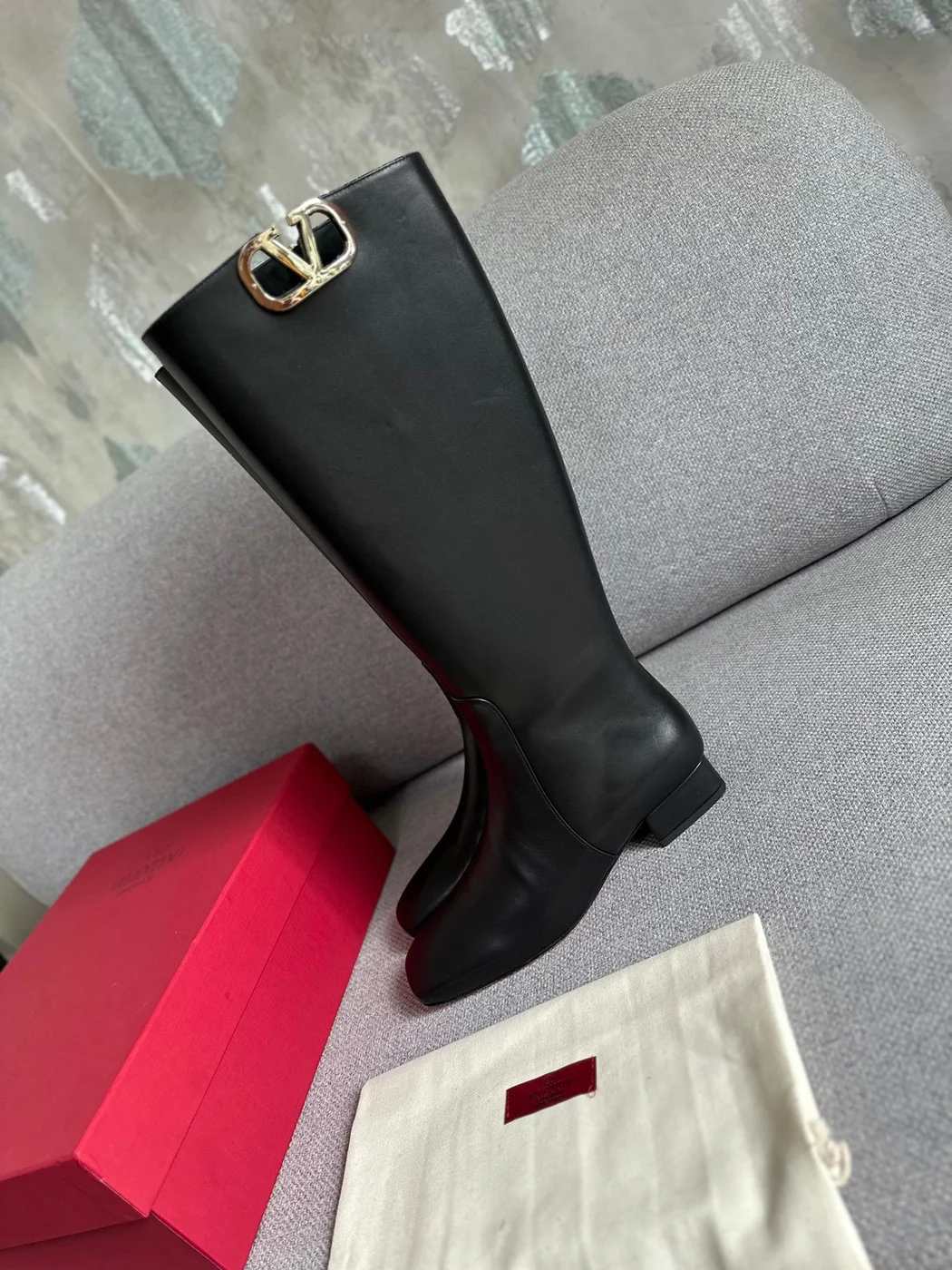 Valentino Women Black Leather Tall Boots product view 5