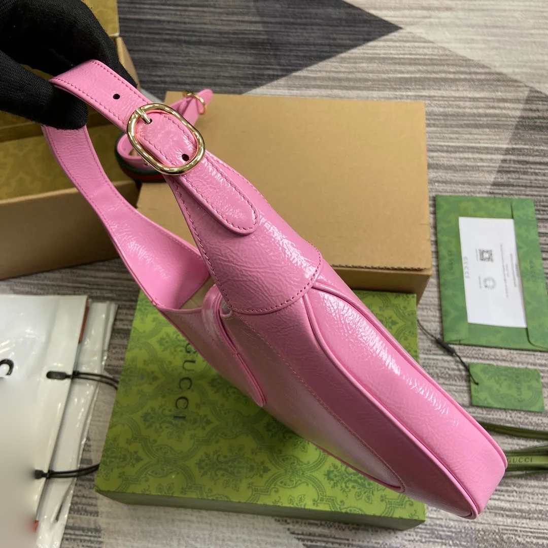 Gucci Jackie Small Shoulder Bag 27 In Pink Cracked Lacquer Calfskin Gold Hardware product view 8