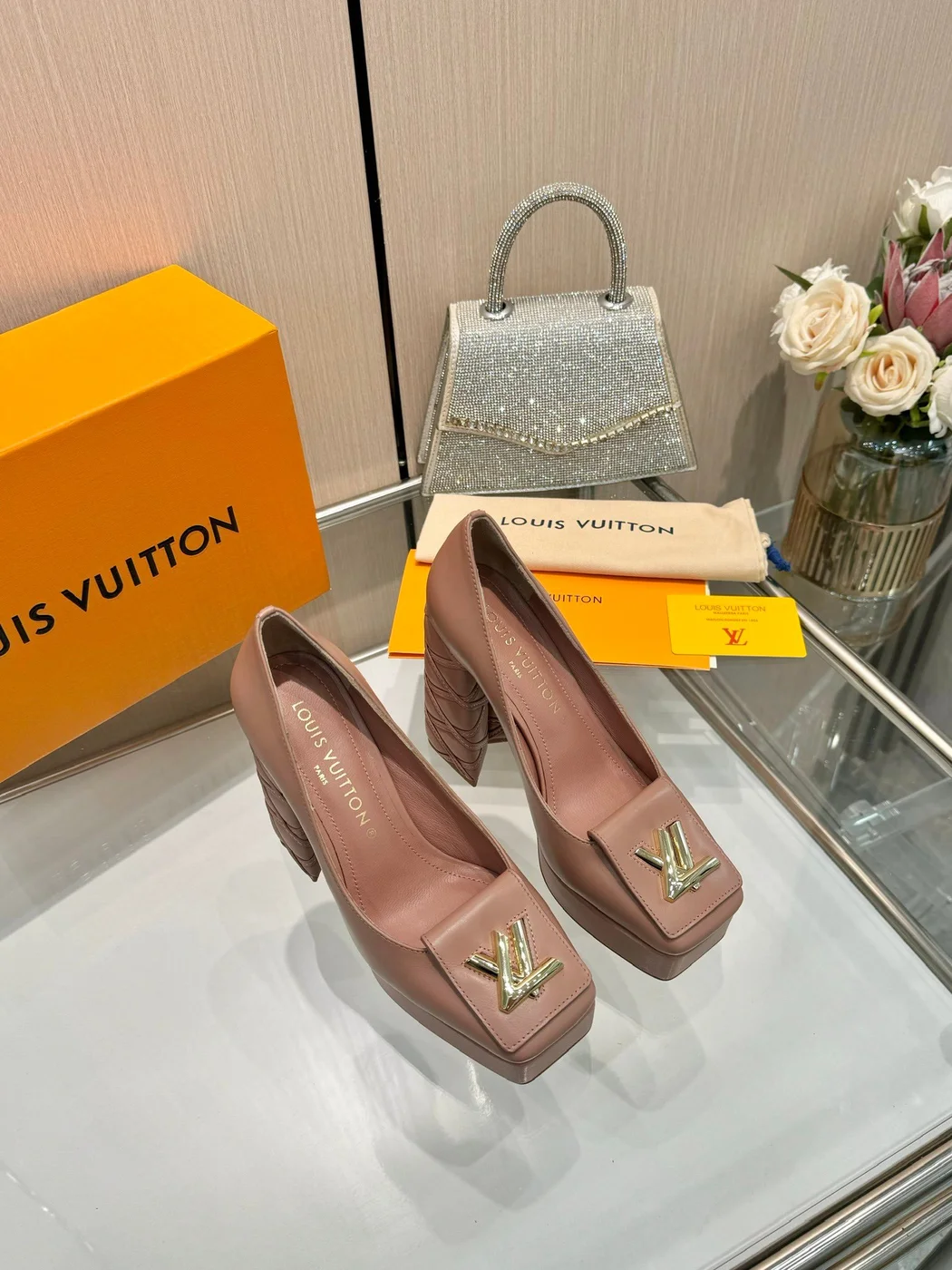 Louis Vuitton Women Pink Leather Quilted Block Heels product view 5