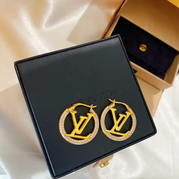 Louis Vuitton Round LV Monogram Hoop Earrings Gold-Tone product view 2