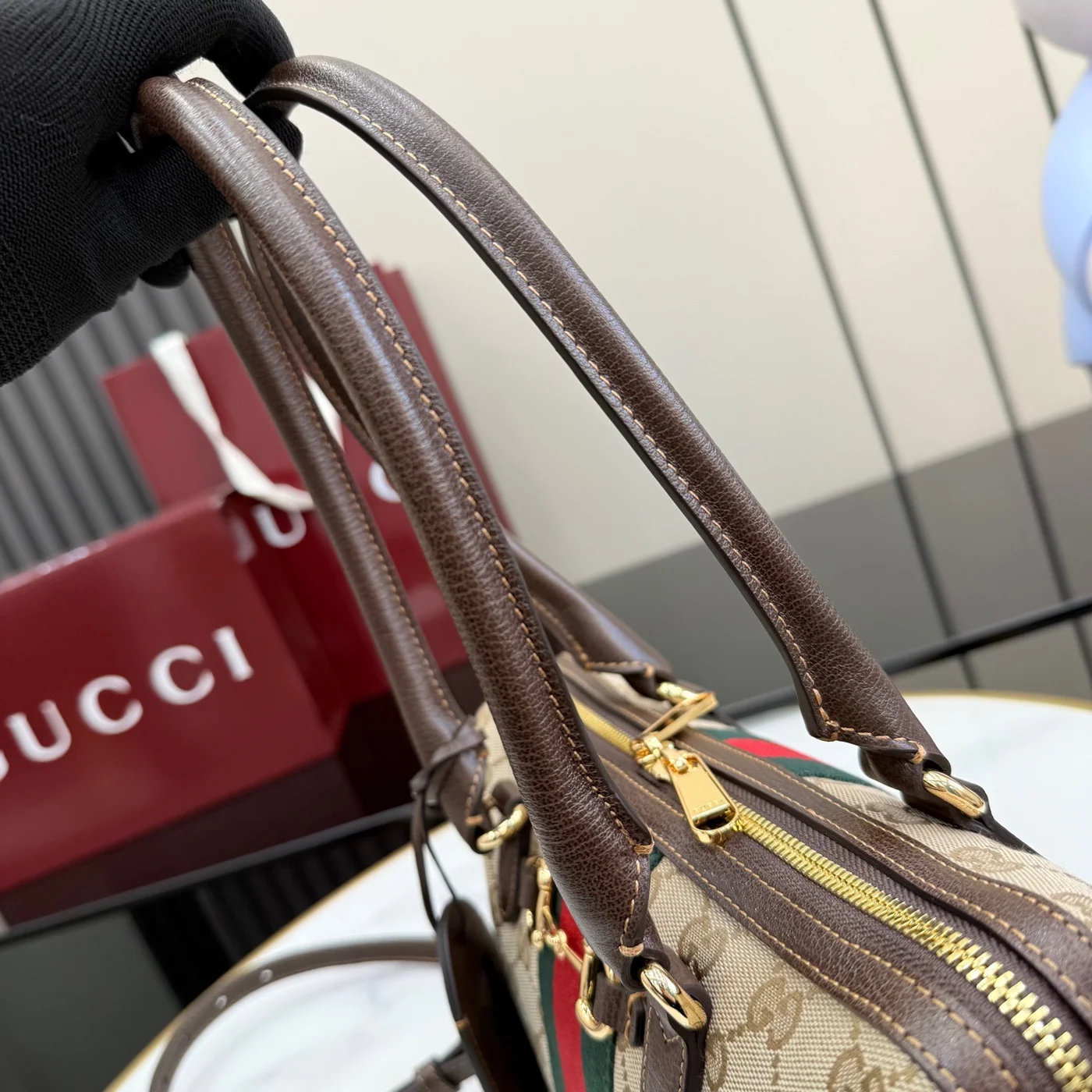 Gucci Borsetto Medium Boston Bag — Beige Jacquard product view 10