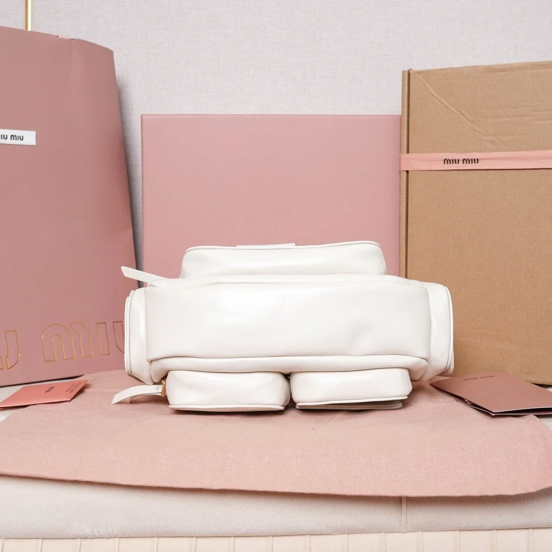 Miu Miu Pocket Shoulder Bag in White Nappa Leather product view 8