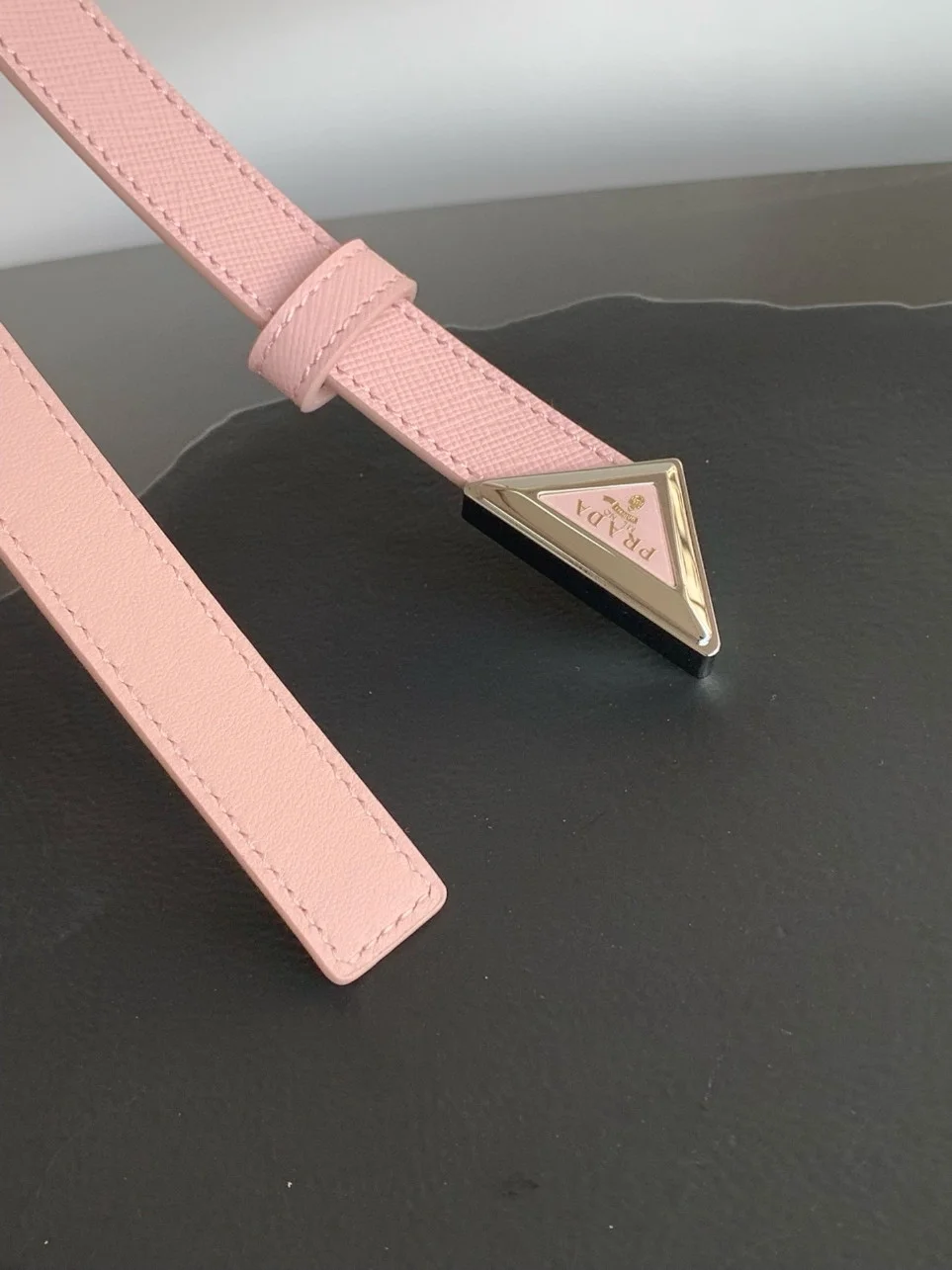 Prada Triangular Buckle Belt 25MM in Pink Saffiano Leather product view 5
