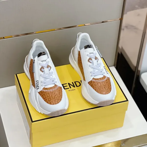 Fendi Flow Low-Top Sneakers in Brown & White product view 2