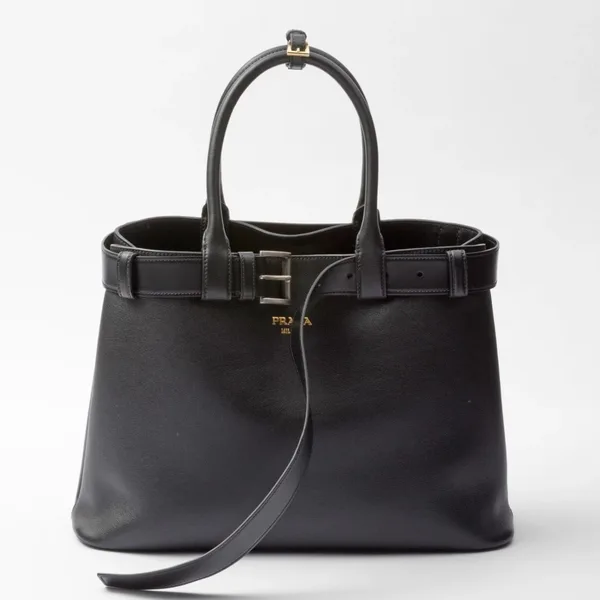 Prada Buckle Large Handbag with Belt in Black Calfskin product photo