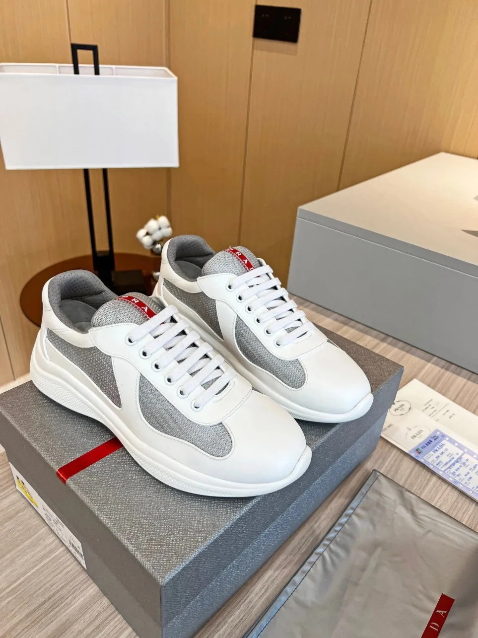 Prada America’s Cup Sneakers in White Rubber and Bike Fabric product view 7