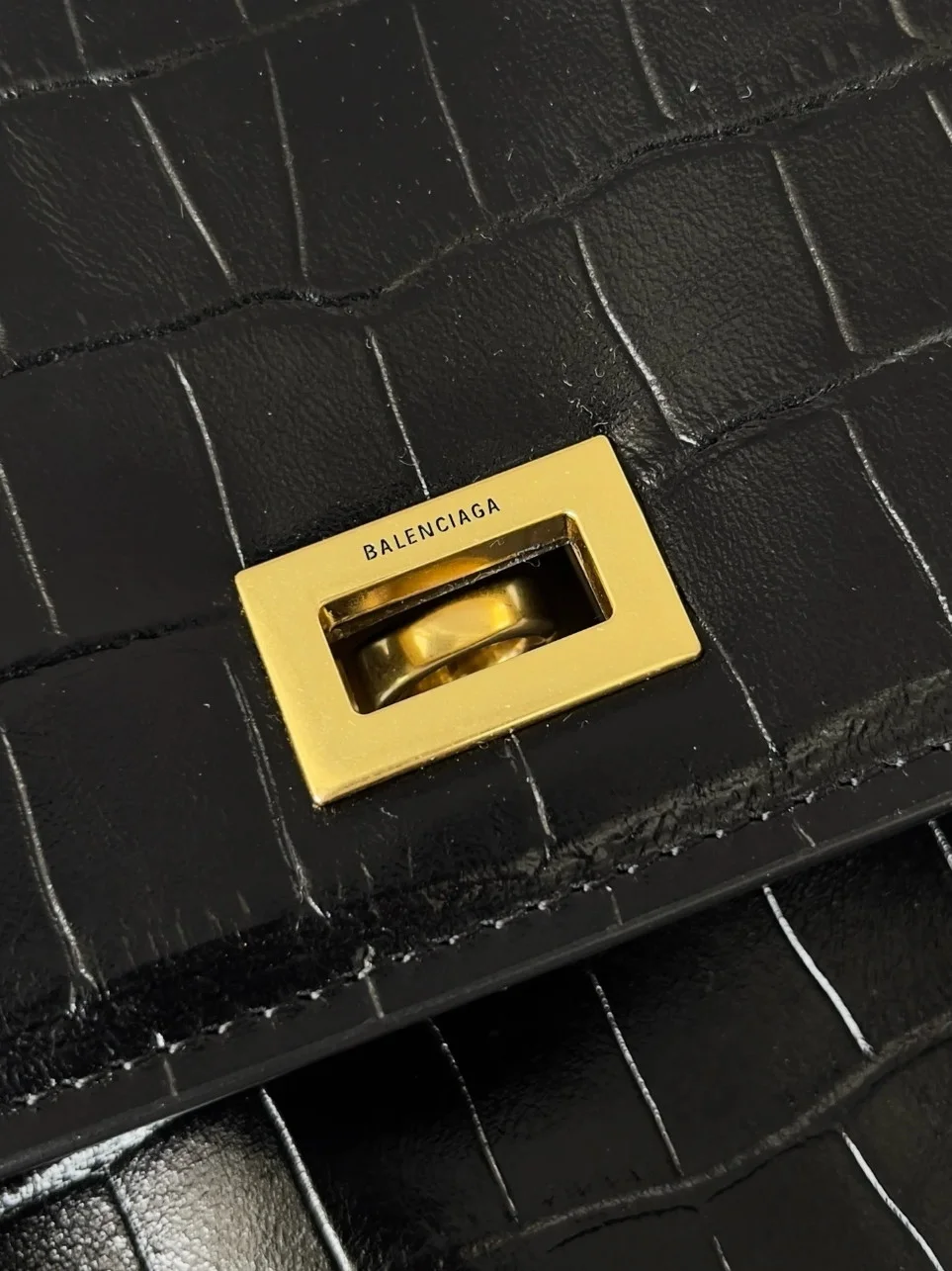 Balenciaga Rodeo Large Bag in Black Croc-Embossed Calfskin product view 4