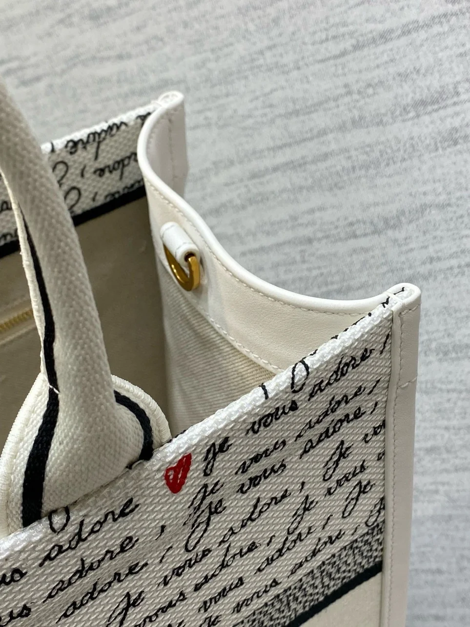 Dior Dioramour Medium Book Tote Bag with Strap in Je Vous Adore Embroidery and White Calfskin product view 2