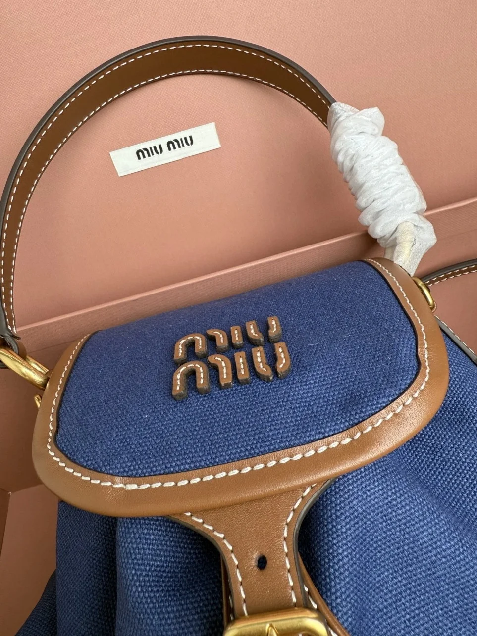 Miu Miu Small Backpack in Blue Canvas and Calfskin product view 5