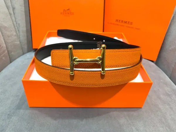 Hermès Orange/Black Reversible Belt with Gold-Tone Stirrup-Style H Buckle product view 5