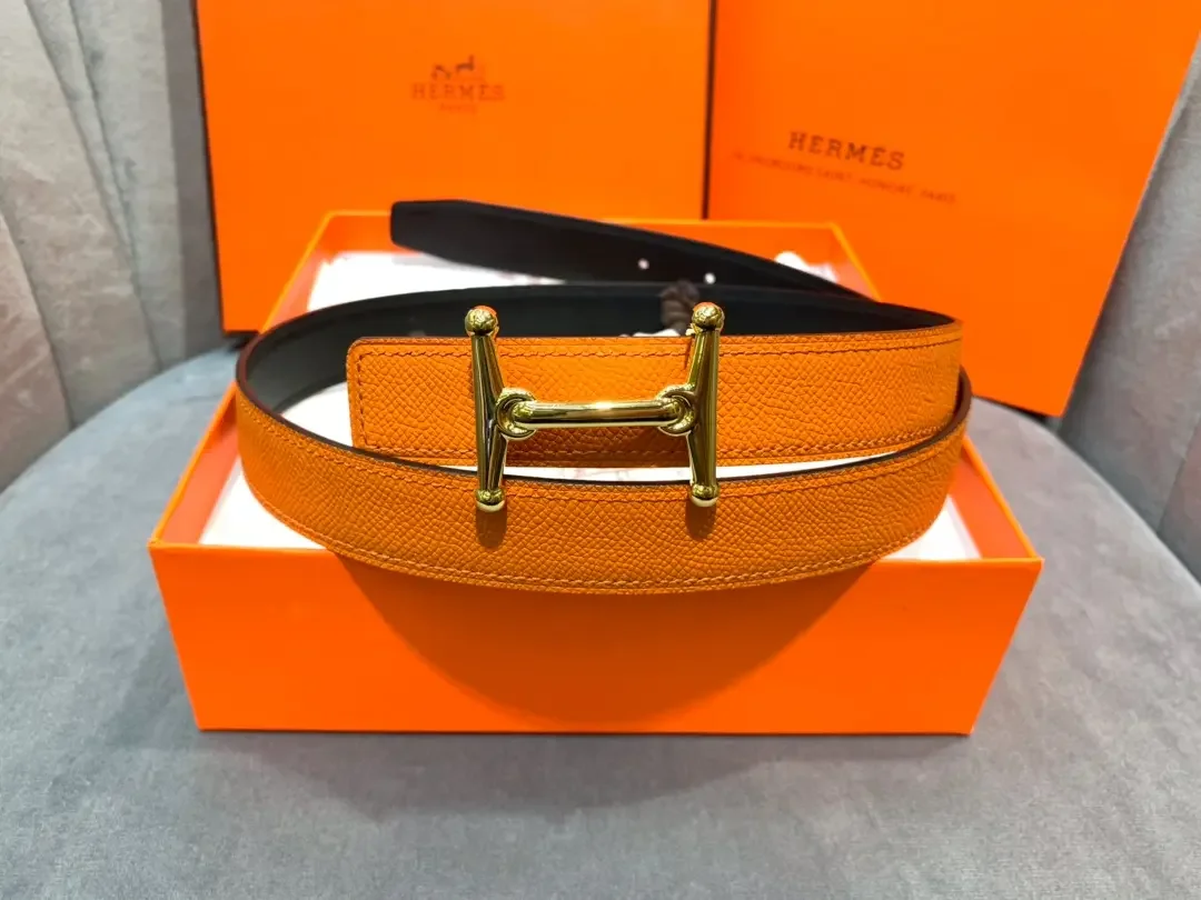 Hermès Orange/Black Reversible Belt with Gold-Tone Stirrup-Style H Buckle product view 5