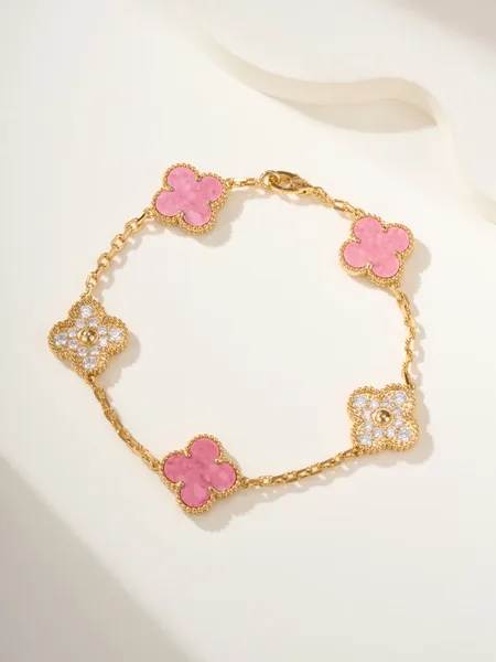 Van Cleef & Arpels Alhambra Pink Clover and Pave-Effect Gold-Tone Bracelet product photo