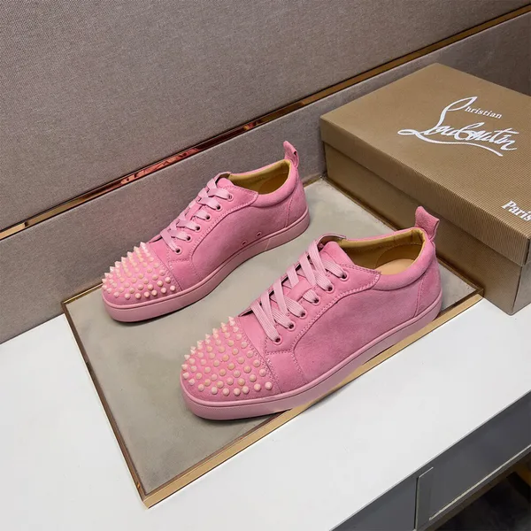 Christian Louboutin Louis Junior Spikes Suede-Effect Sneakers Pink product view 2