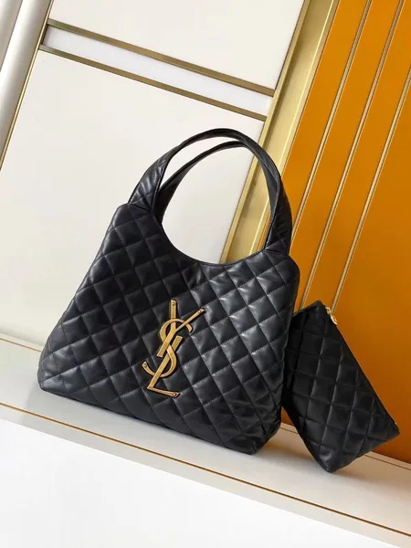 Saint Laurent Icare Medium Tote Bag in Black Quilted Lambskin product view 9