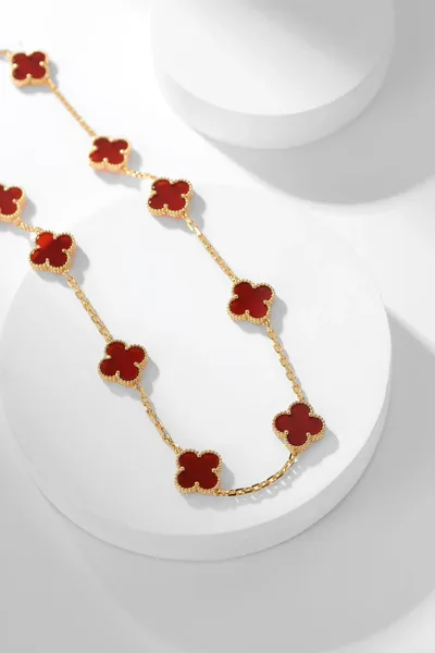 Van Cleef & Arpels Alhambra Red Ten-Motif Gold-Tone Necklace product view 5