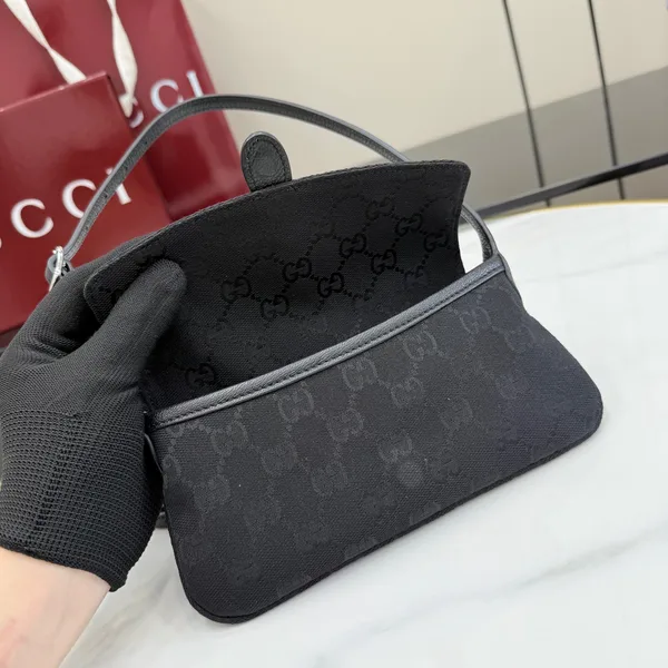 Gucci Jackie Small Shoulder Bag — Black Jacquard with Silver-Tone Hardware product view 7