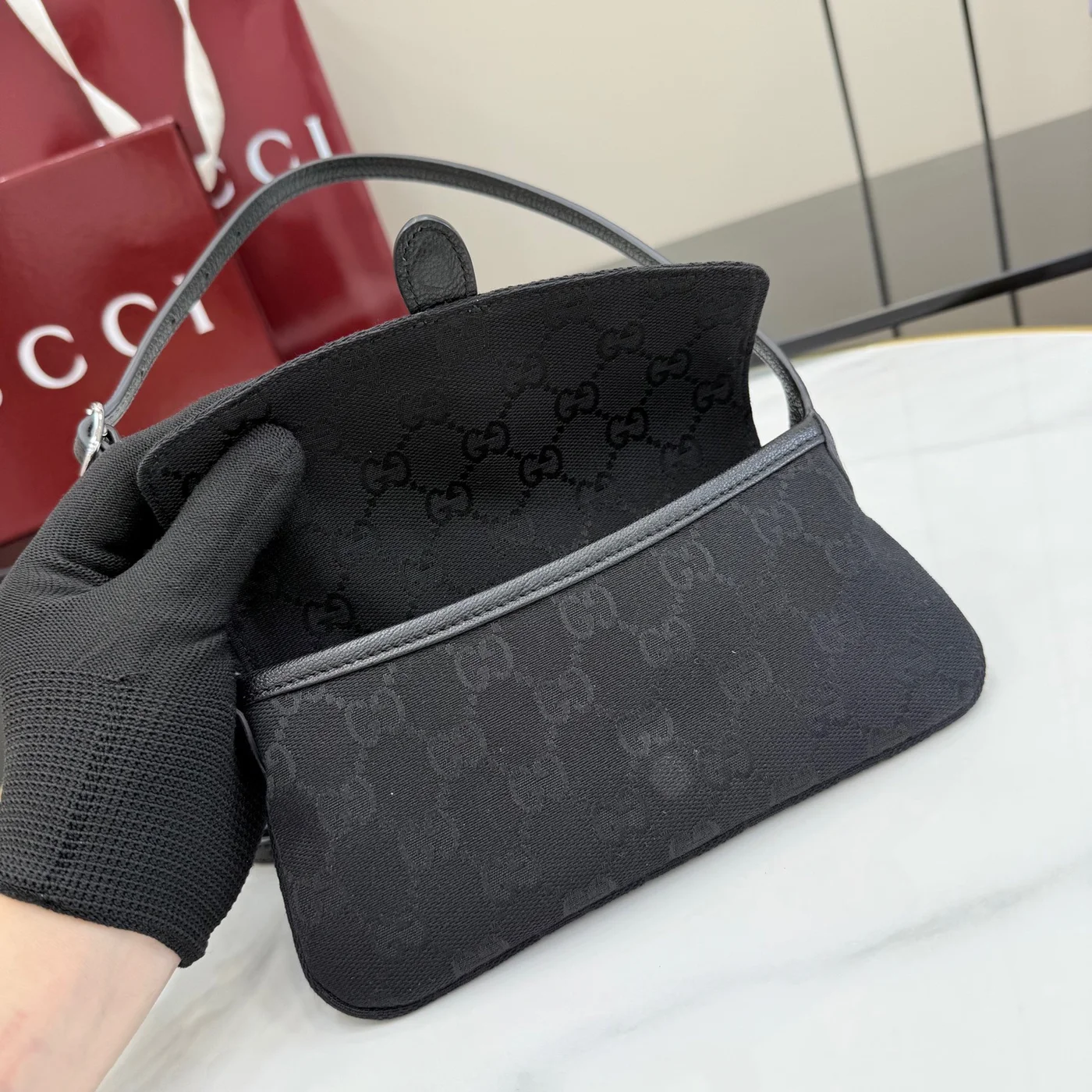 Gucci Jackie Small Shoulder Bag — Black Jacquard with Silver-Tone Hardware product view 7