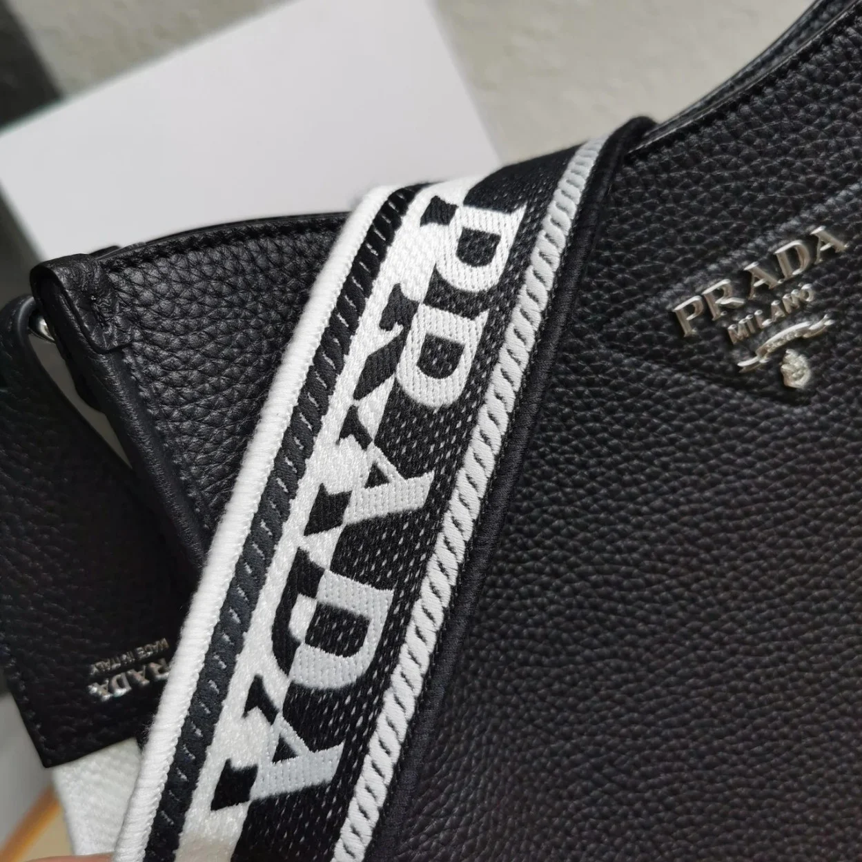Prada Hobo Bag in Black Grained Leather product view 7