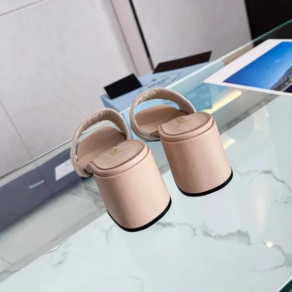 Prada Heeled Slide Sandals 65mm in Beige and White Fabric product view 6