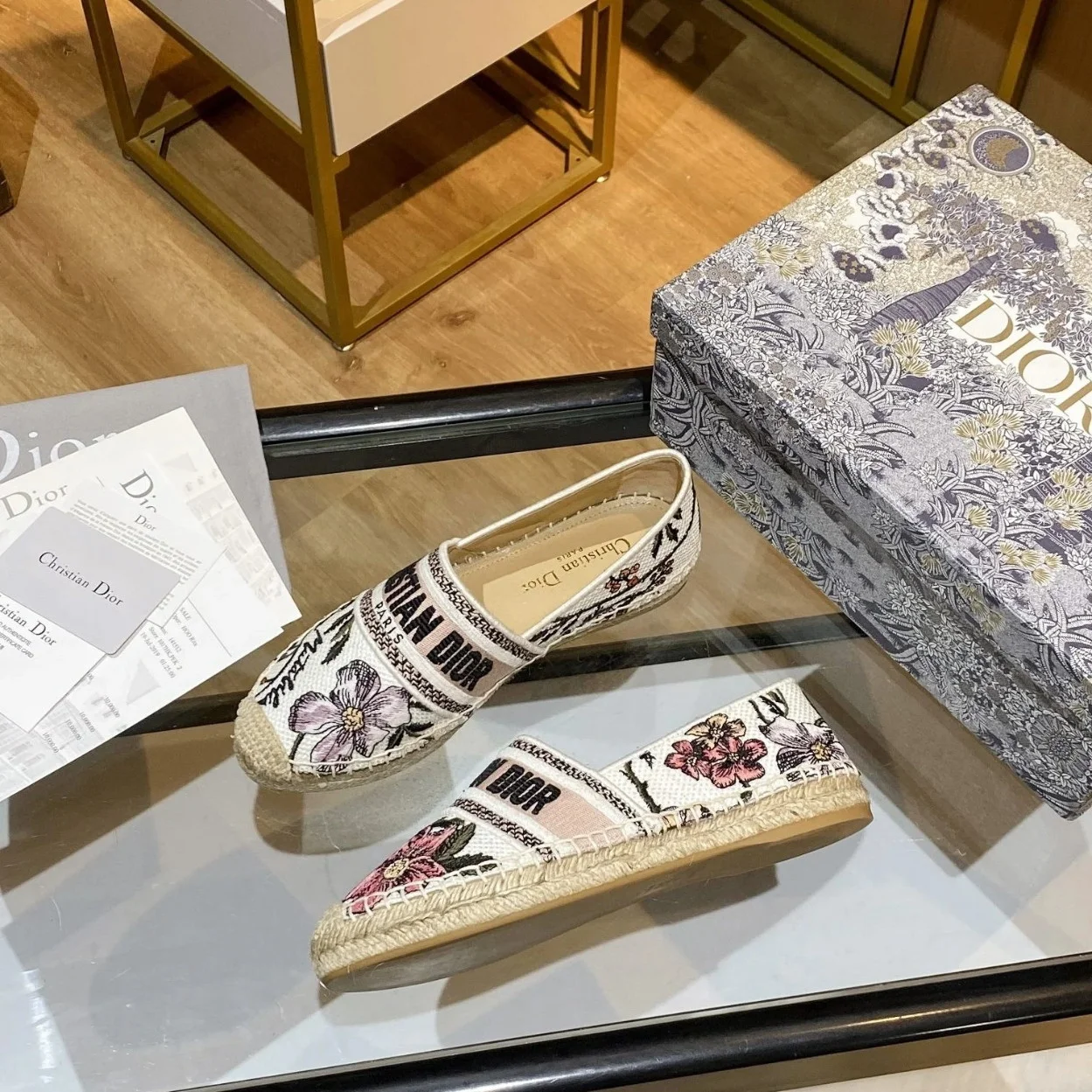 Dior Granville Espadrilles In Rosa Mutabilis Embroidered Cotton product view 3