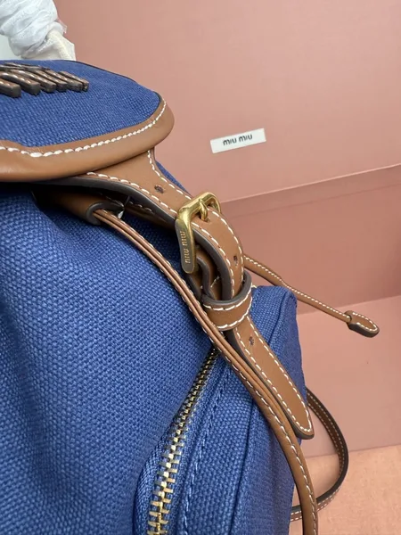 Miu Miu Small Backpack in Blue Canvas and Calfskin product view 10