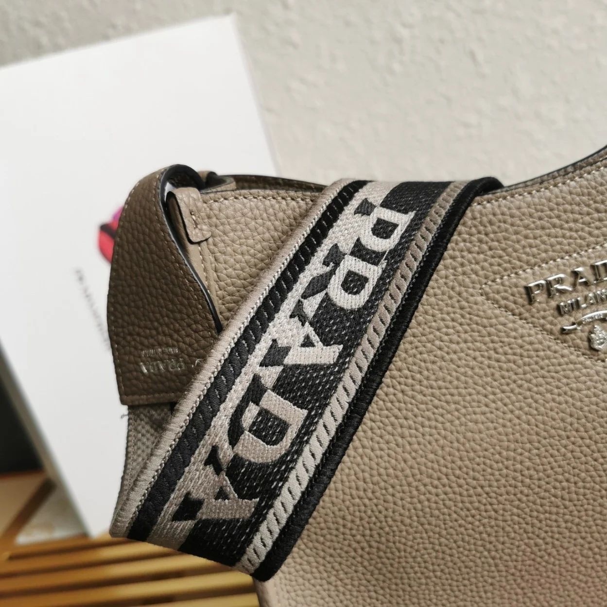 Prada Hobo Bag in Grey Grained Leather product view 6