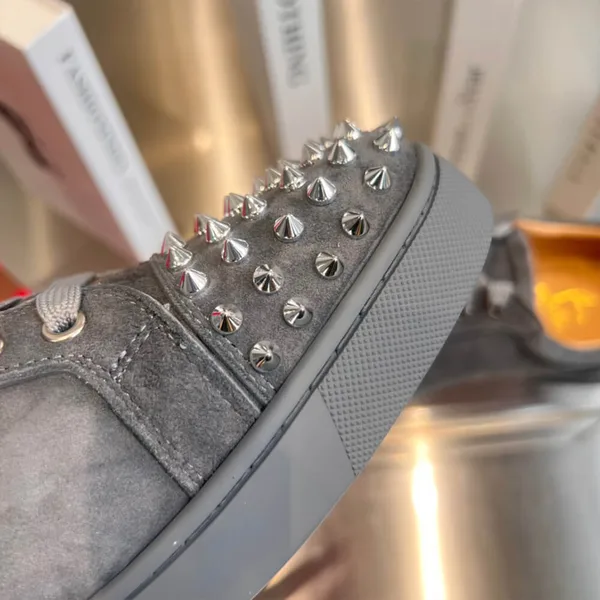 Christian Louboutin Louis Junior Spikes Suede-Effect Sneakers Grey product view 6