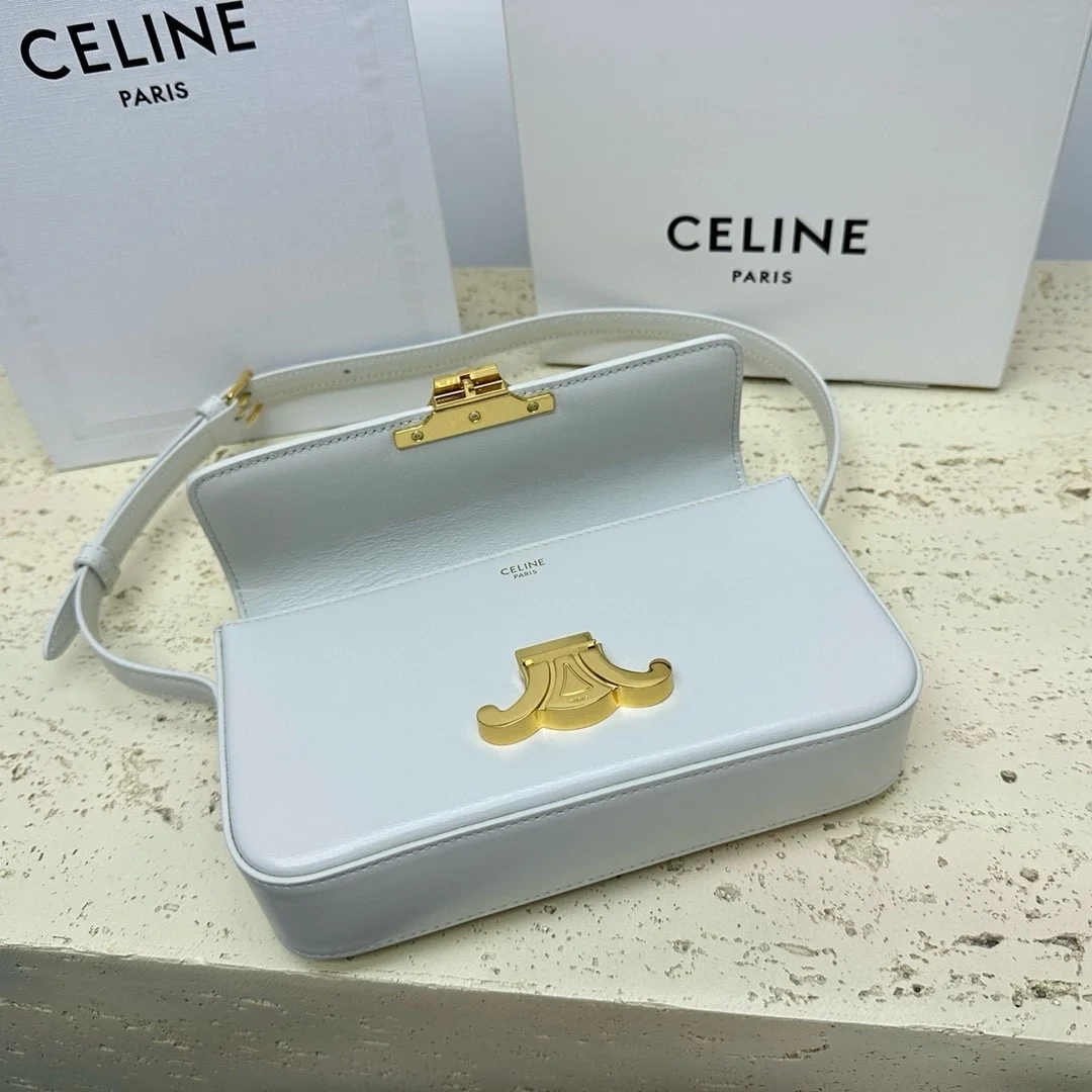 Celine Claude Shoulder Bag in White Calfskin product view 4