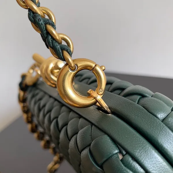 Bottega Veneta Knot Clutch with Chain in Green Intrecciato Lambskin product view 4