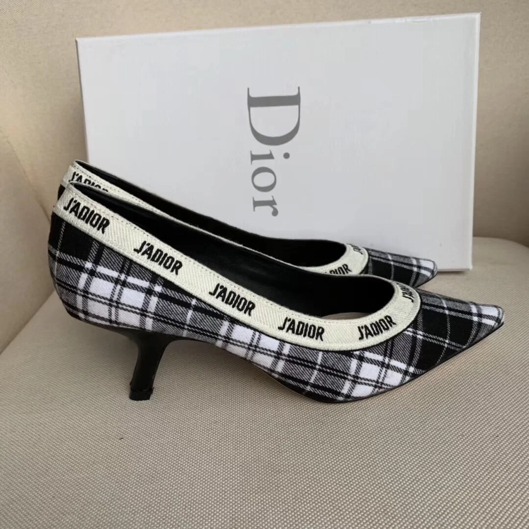 Dior J’Adior Pumps 65mm In Black and White Tartan Fabric product view 4