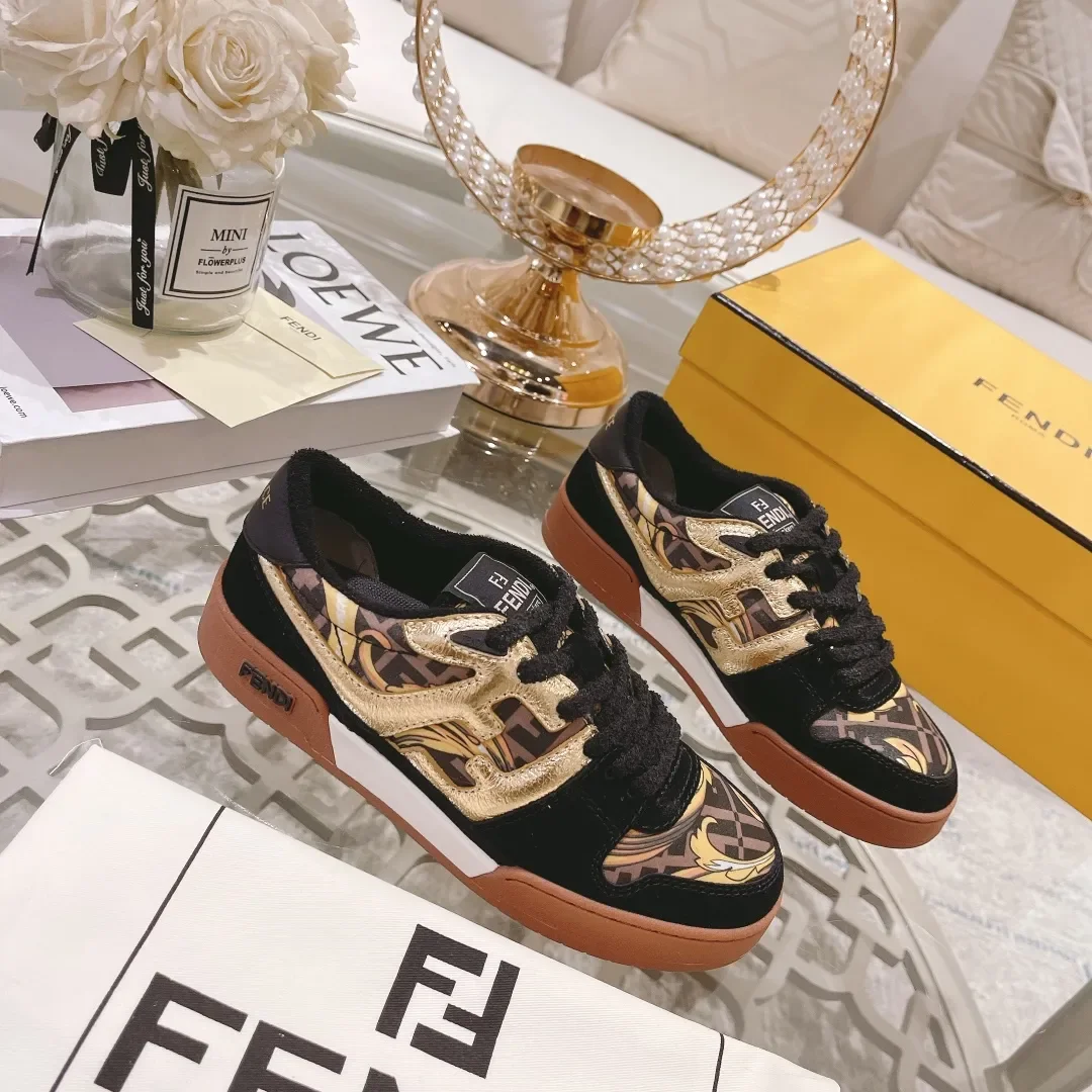 Fendi Match Black Gold Leather Sneakers product view 3