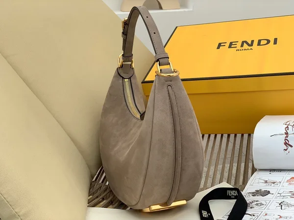 Fendi Fendigraphy Small Hobo Bag In Beige Suede Leather product view 3