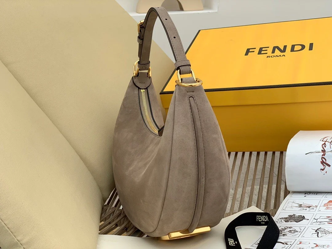 Fendi Fendigraphy Small Hobo Bag In Beige Suede Leather product view 3