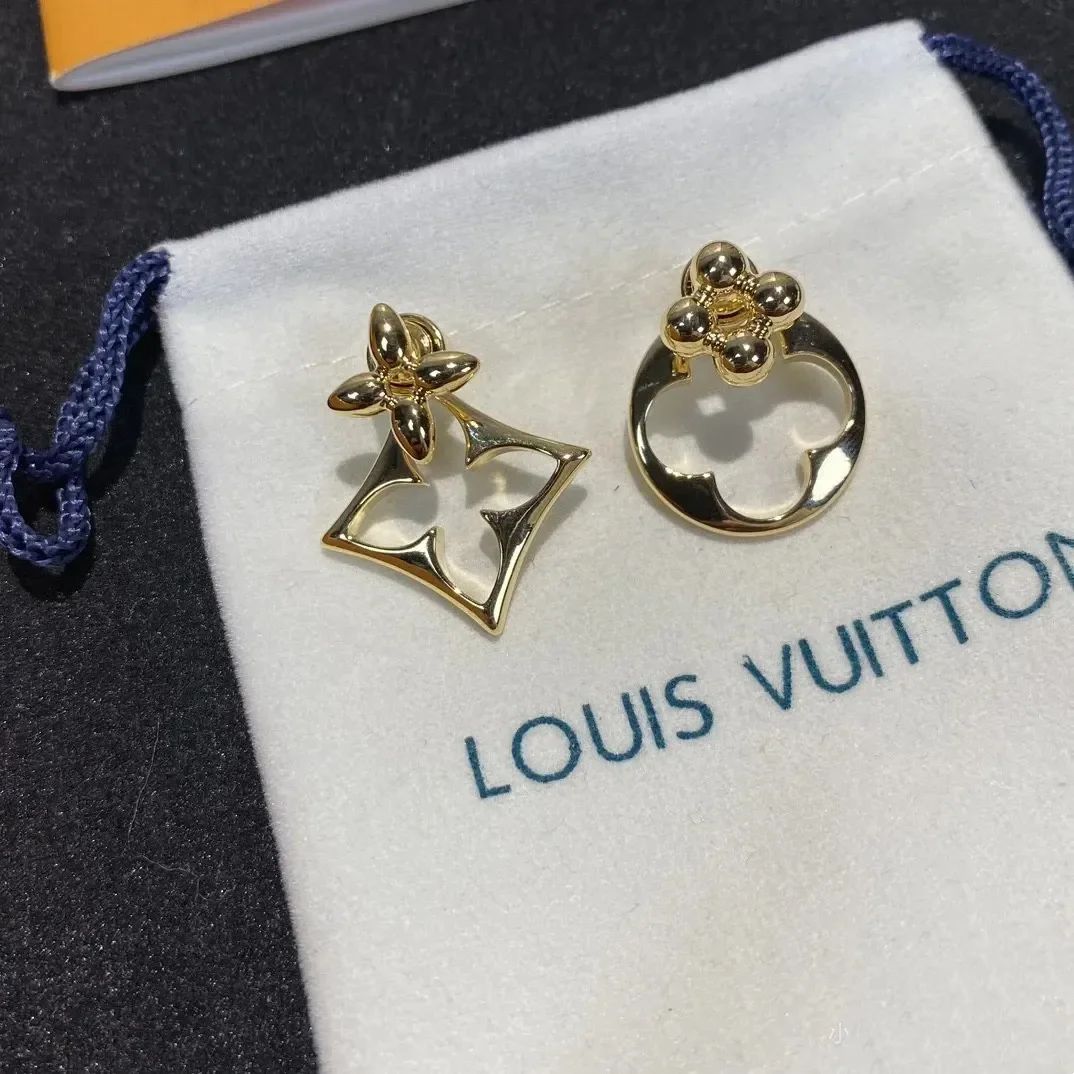 Louis Vuitton Asymmetric Hollow Blossom Earrings Gold-Tone product view 1