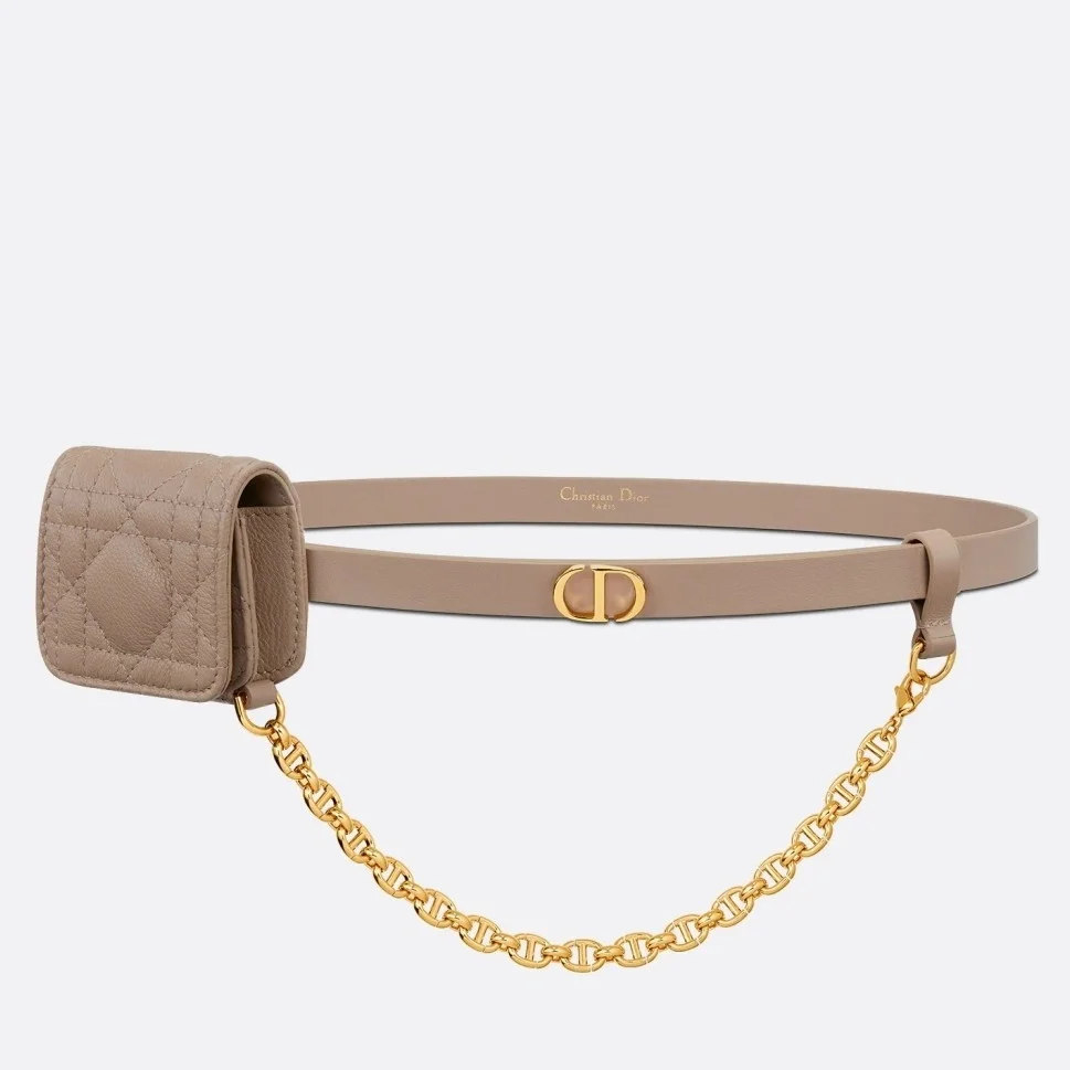 Dior Caro 15MM Belt with Removable Pouch in Beige Calfskin product view 1