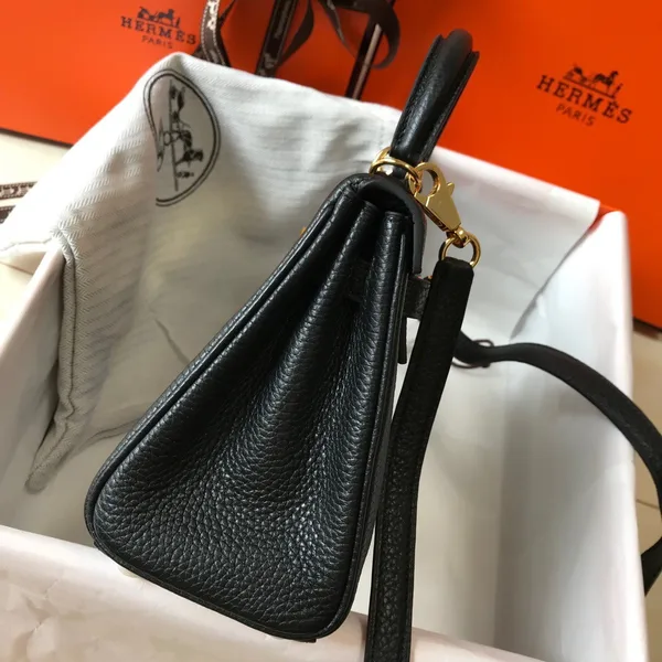 Hermes Kelly 20cm Bag In Black Clemence Leather GHW product view 4