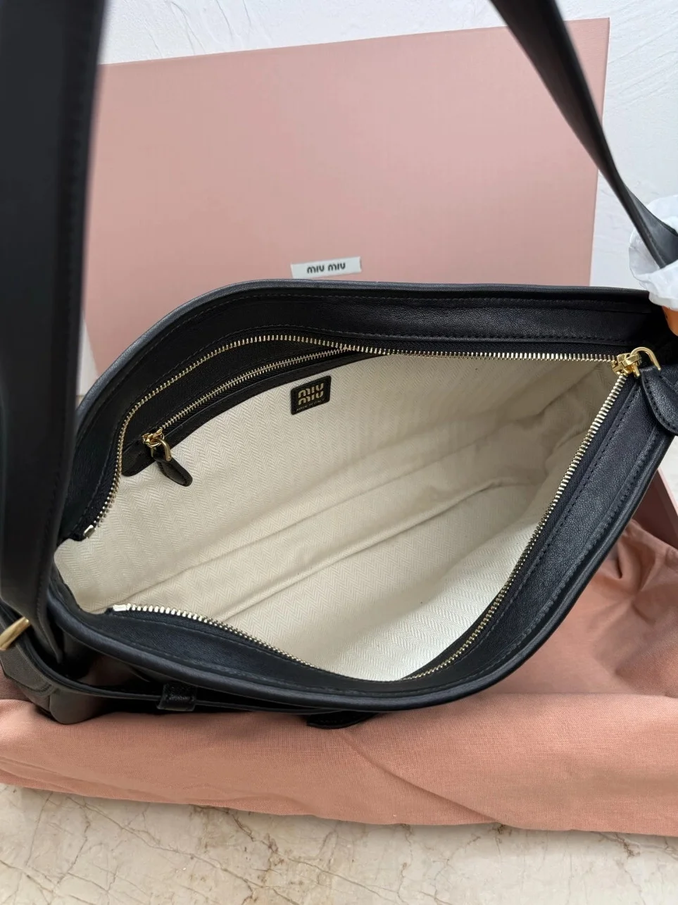 Miu Miu Aventure Medium Shoulder Bag in Black Nappa Leather product view 2