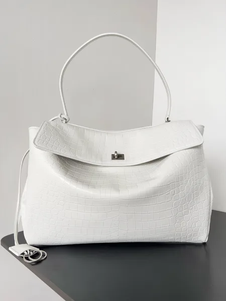 Balenciaga Rodeo Large Bag in White Croc-Embossed Calfskin product view 4