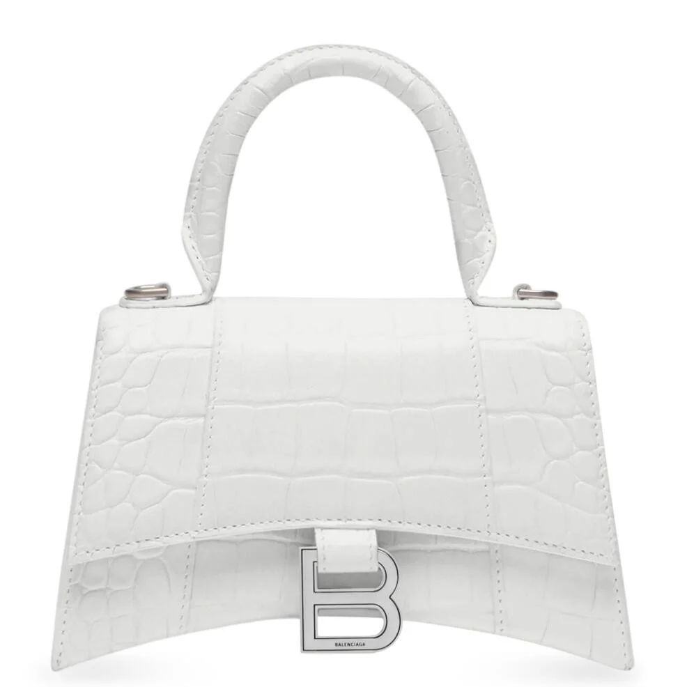 Balenciaga Hourglass XS Bag in White Croc-Embossed Calfskin product view 1