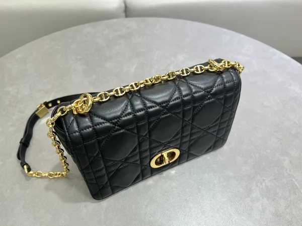 Medium Soft Dior Caro Bag — Black with Gold-Tone Hardware product view 7