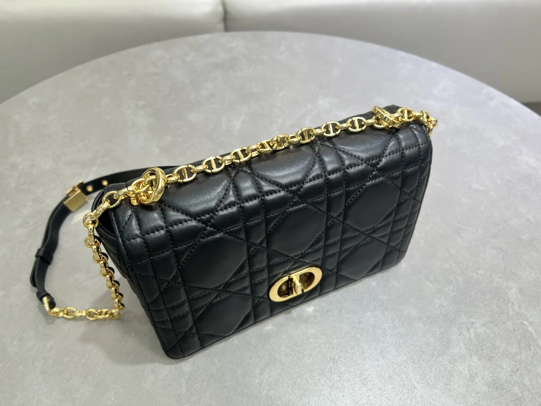 Medium Soft Dior Caro Bag — Black with Gold-Tone Hardware product view 7