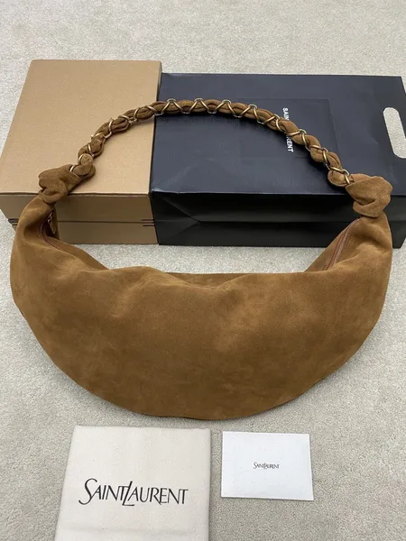 Saint Laurent Amalia Hobo Bag in Brown Suede Calfskin product view 3