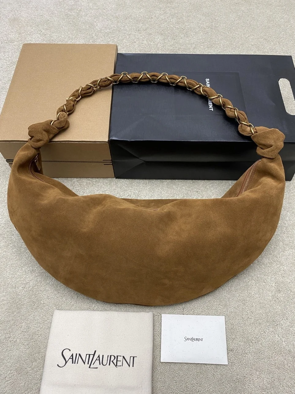 Saint Laurent Amalia Hobo Bag in Brown Suede Calfskin product view 3